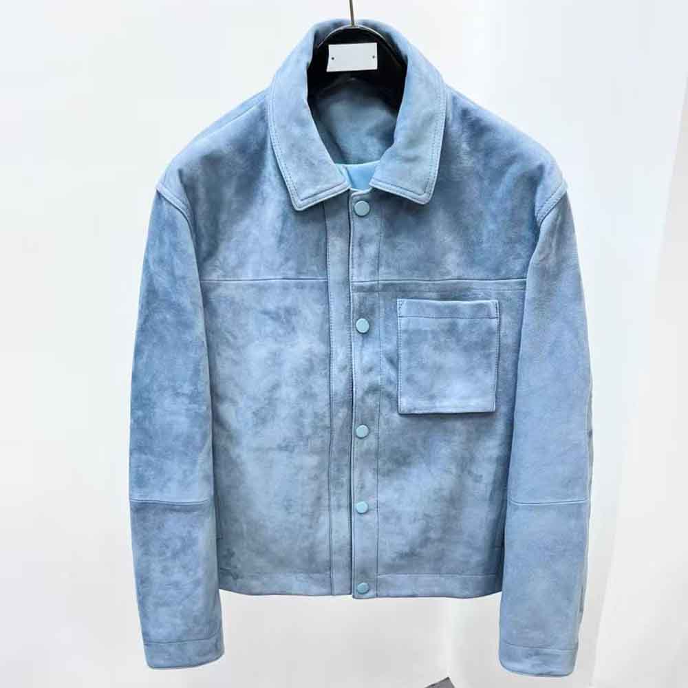 Street Fashion Jacket Men - Chaqueta de Gamuza Azul de Lujo