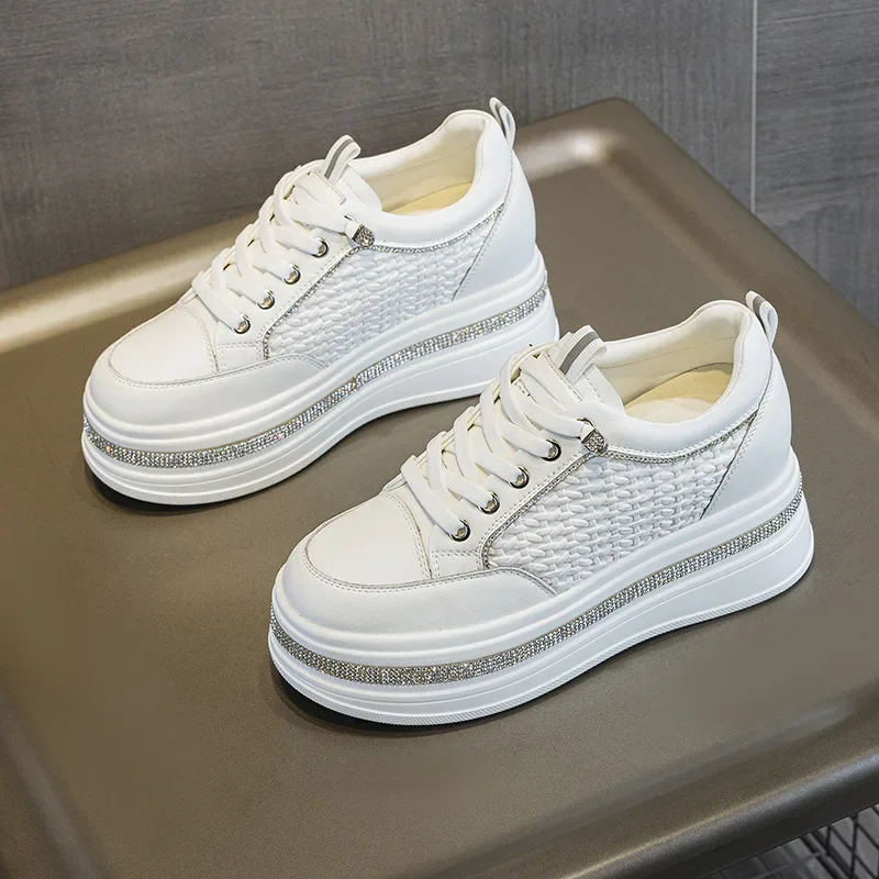 Chunky Sneaker Platform - Zapatos blancos de cuero genuino de