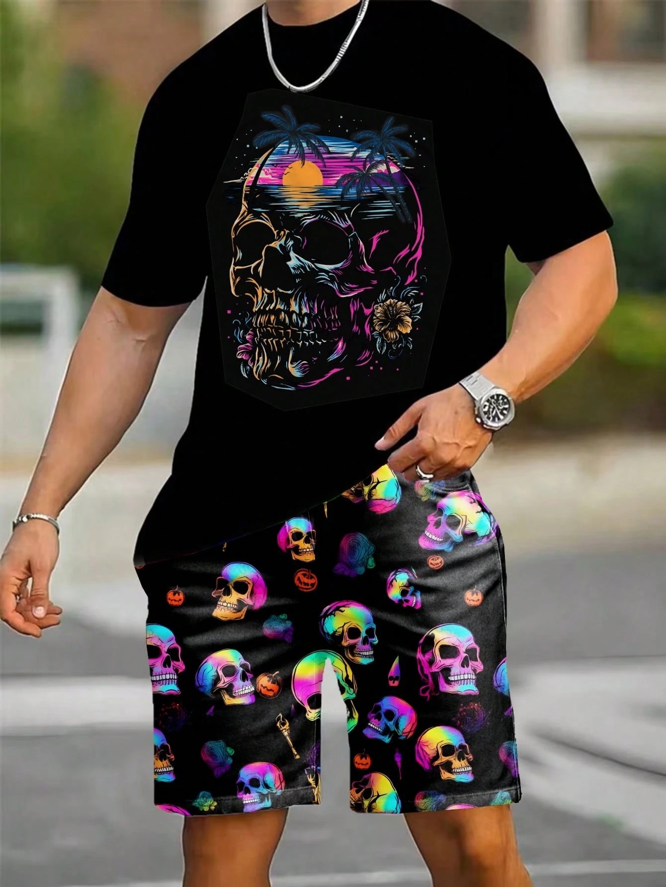 Street Summer Fashion - Conjunto de Pantalones Cortos y Camiseta
