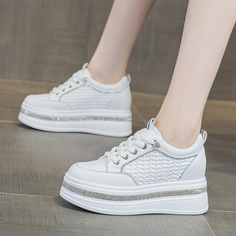 Zapatos blancos de cuero genui - Chunky Sneaker Platform reseña y precio