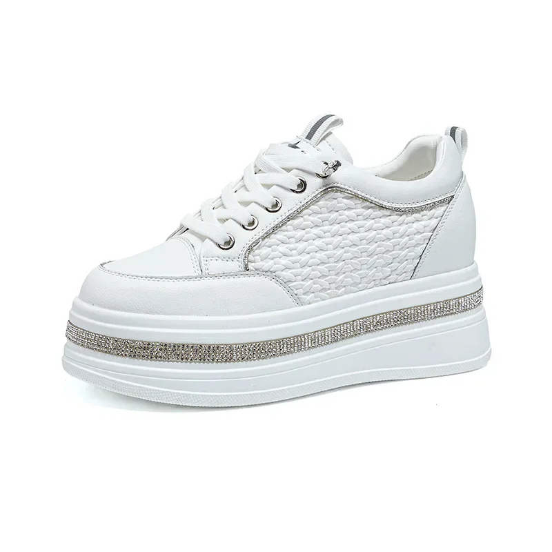 Zapatos blancos de cuero genui - Chunky Sneaker Platform reseña y precio