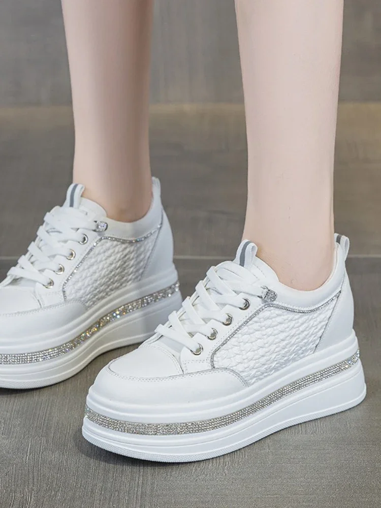Zapatos blancos de cuero genui - Chunky Sneaker Platform reseña y precio